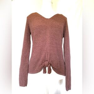 Women’s Size Small Knit V-Neck Sweater Cotton Brown Tie Front Cottagecore Cabin